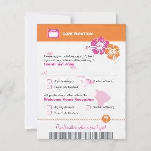 Hawaii Wedding RSVP Confirmation Boarding Pass Karte