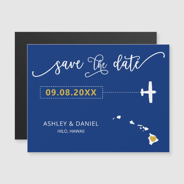 Hawaii Wedding Save the Date Card, Map Magneteinladung (Vorne/Hinten)