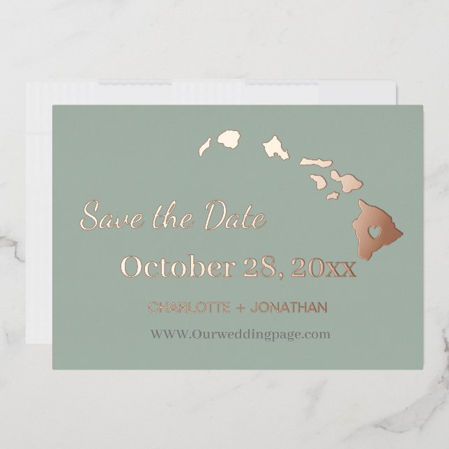 Hawaii Wedding Save the Date Rose Gold Folieneinladung (Briefumschlag)