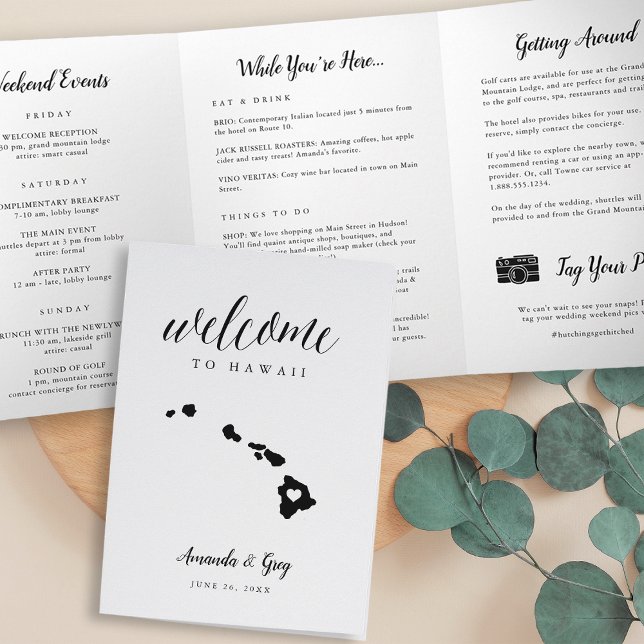 Hawaii Wedding Welcome Letter & Itinerary Dreifach-gefaltete Programmkarte (Von Creator hochgeladen)