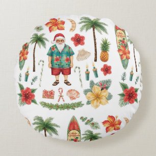 Hawaii Weihnachten mit Santa Claus Rundes Kissen