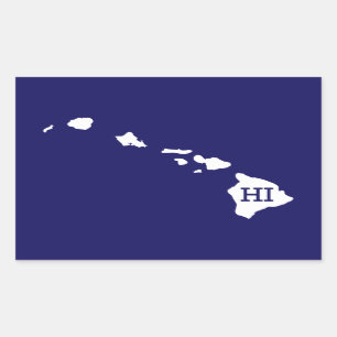 Hawaii White Staat Map HI Rectangle Stickers