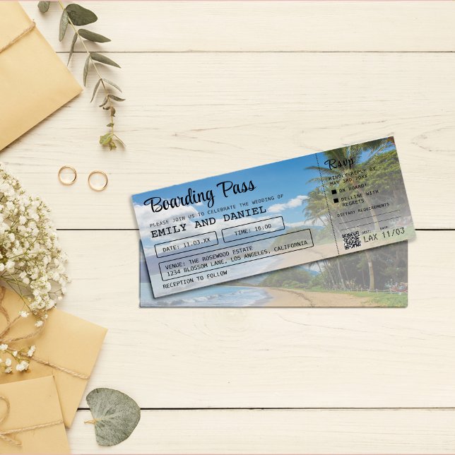 Hawaii Ziel Boarding Pass Wedding Einladung (Von Creator hochgeladen)