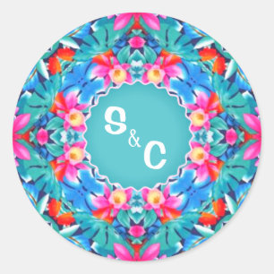 Hawaiian Abstrakt Monogram Classic Round St Runder Aufkleber
