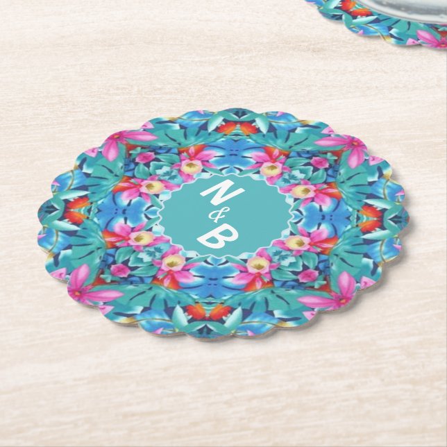 Hawaiian Abstrakt Monogram Couple Classic Untersetzer (angewinkelt)