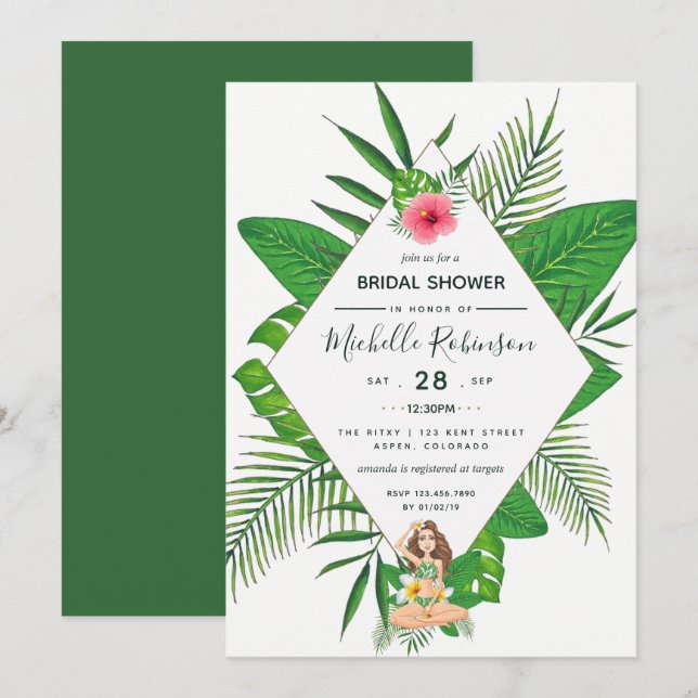 Hawaiian Aloha Luau Bridal Dusche Einladung (Vorne/Hinten)