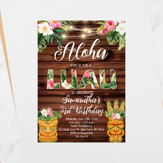 Hawaiian Aloha Tropical Birthday Luau Party Einladung