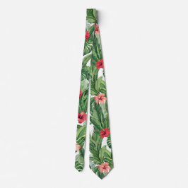 Hawaiian Aloha Wear Tropical Blume Leaf Green Red Krawatte