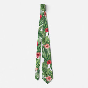 Hawaiian Aloha Wear Tropical Blume Leaf Green Red Krawatte