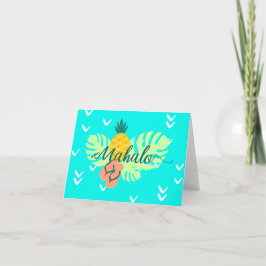 Hawaiian Aquamarin Mahalo Script Ananas Monstera Feiertagskarte