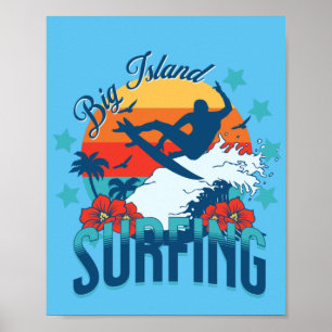 Hawaiian Art Big Island Vintag Style Surfen Poster