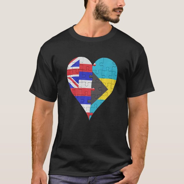 Hawaiian Bahamian Flag Herz T-Shirt (Vorderseite)