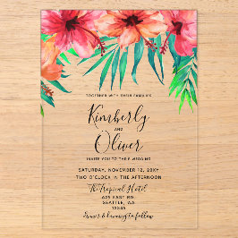 Hawaiian Beach Hochzeit im tropischen Hibiskus Acryleinladungen