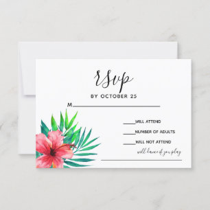 Hawaiian Beach Hochzeit im tropischen Hibiskus RSVP Karte