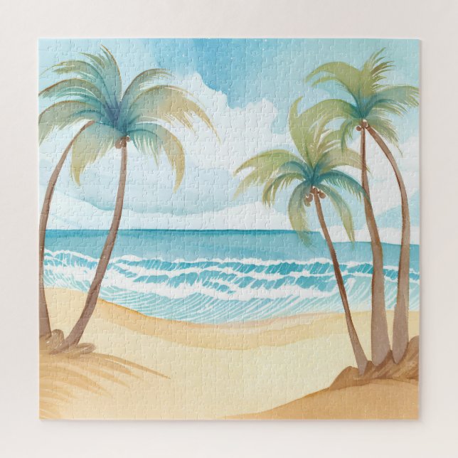 Hawaiian Beach | Palm Tree Tropical Watercolor (Vertikal)