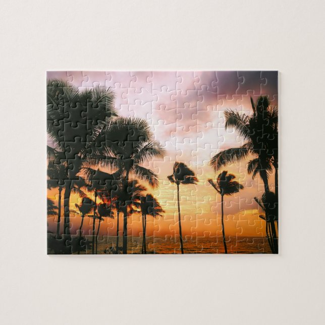 Hawaiian Beach Palm Trees Sunset - Hawaii Reisen (Horizontal)