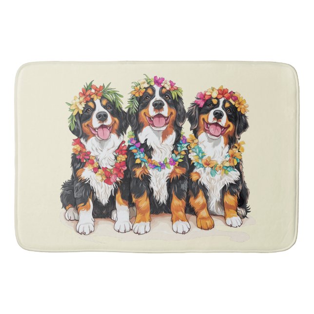 Hawaiian Bernese Mountain Dogs Flower Lei Badematte (Vorderseite)