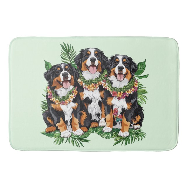 Hawaiian Bernese Mountain Dogs Flower Lei Badematte (Vorderseite)
