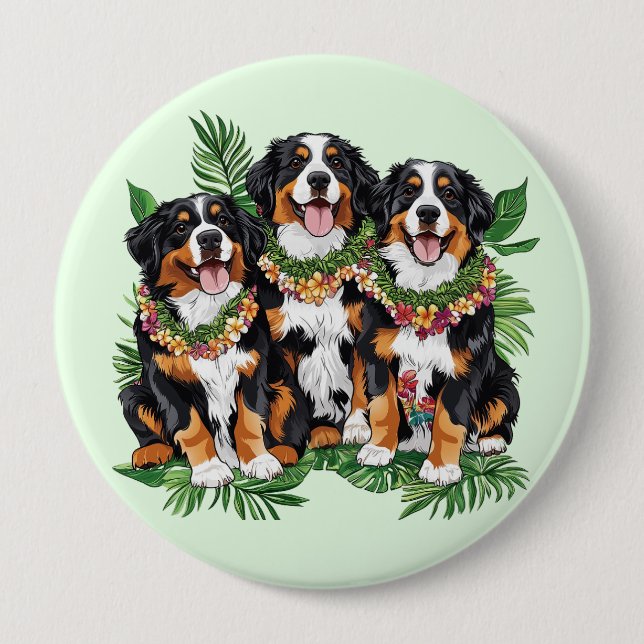 Hawaiian Bernese Mountain Dogs Flower Lei Button (Vorderseite)