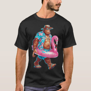 Hawaiian Bigfoot Sasquatch Pink Flamingo Pool Teil T-Shirt