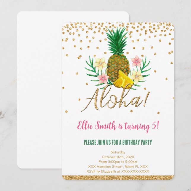 Hawaiian Birthday Kinder Einladung (Vorne/Hinten)