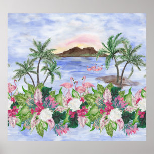 Hawaiian Bliss: tropisches Wasserfarbenmuster Poster