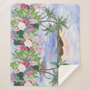 Hawaiian Bliss: tropisches Wasserfarbenmuster Sherpadecke
