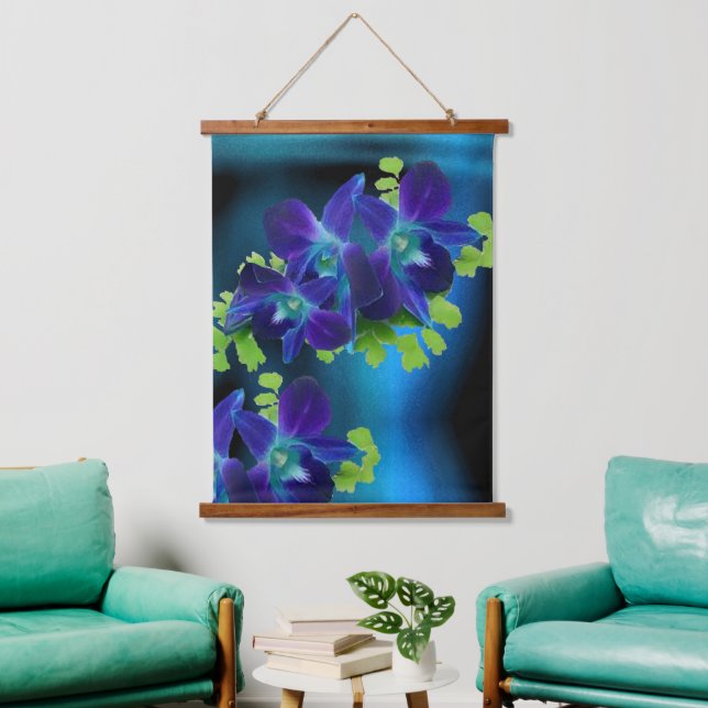 Hawaiian Blue Orchid Wandteppich Mit Holzrahmen (Wohnzimmer)