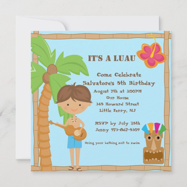 Hawaiian Boy Luau Platz Geburtstagseinladung Einladung (Vorderseite)