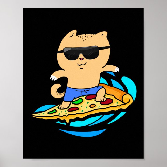 Hawaiian Cat Surfing auf Pizza Slice Poster (Vorne)