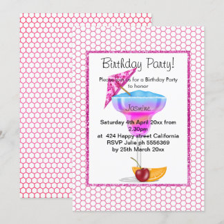 HAWAIIAN COCKTAIL PINK GEMUSTERTER GEBURTSTAG EINLADUNG