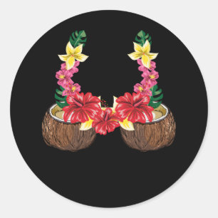 Hawaiian Coconut Bra Shirt Halloween Blumengras Runder Aufkleber
