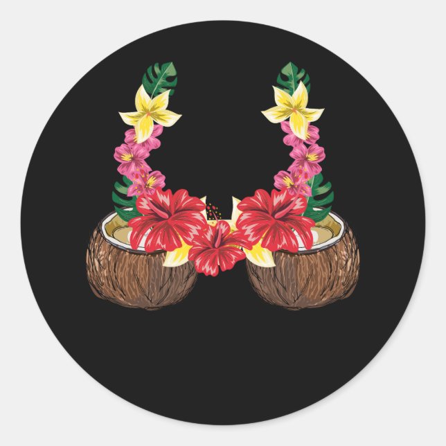 Hawaiian Coconut Bra Shirt Halloween Blumengras Runder Aufkleber (Vorderseite)