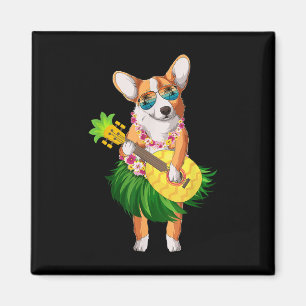 Hawaiian Corgi Dog & amp; Ananas Ukulele Summer Magnet