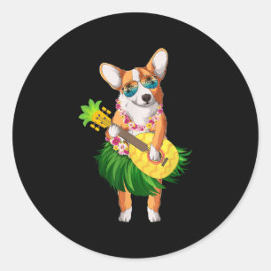 Hawaiian Corgi Dog & amp; Ananas Ukulele Summer Runder Aufkleber
