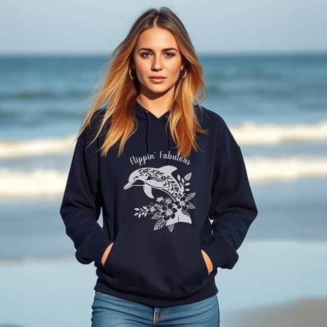 Hawaiian Dolphin Flippin’ Fabelhaftes Hoodie (Hawaiian Dolphin Tropical Flowers, Fisherman Trending Fashion, Islander, Summer, Beach, Women Hoodie)