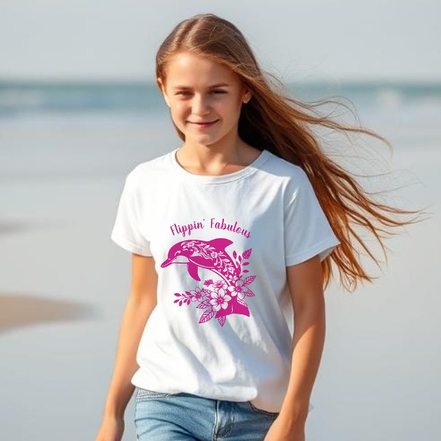 Hawaiian Dolphin Flippin’ fabelhaftes Rosa T-Shirt (Dolphin Hawaiian Tropical Flowers, Flippin Fabulous, Summer Beach Fisherman Trend Fashion, kids)