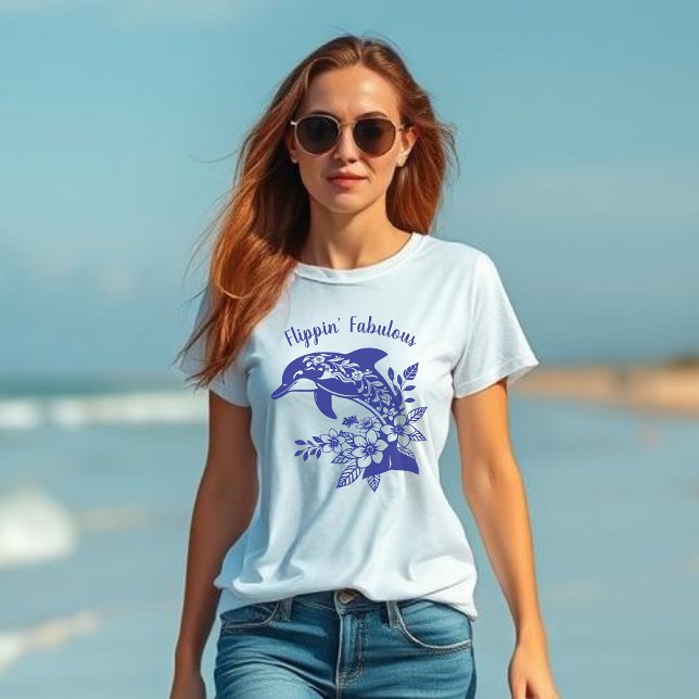 Hawaiian Dolphin Flippin’ Fabelhaftes T-Shirt (Hawaiian Dolphin Tropical Flowers, Fisherman Trending Fashion, Islander, Summer, Beach, Womens T )