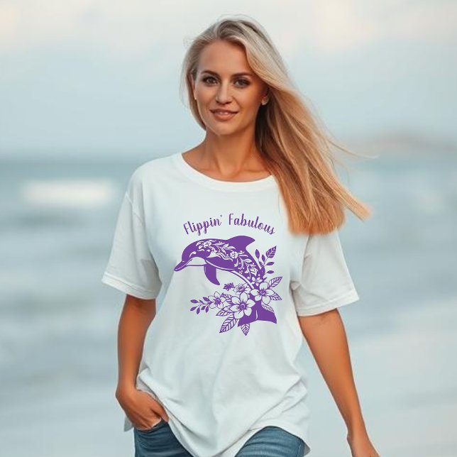 Hawaiian Dolphin Flippin’ Fabelhaftes T-Shirt (Hawaiian Dolphin Tropical Flowers, Fisherman Trending Fashion, Islander, Summer, Beach, Womens T )