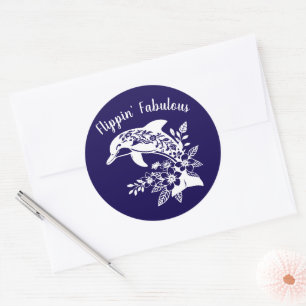 Hawaiian Dolphin Flippin Fabulous-Blue Runder Aufkleber