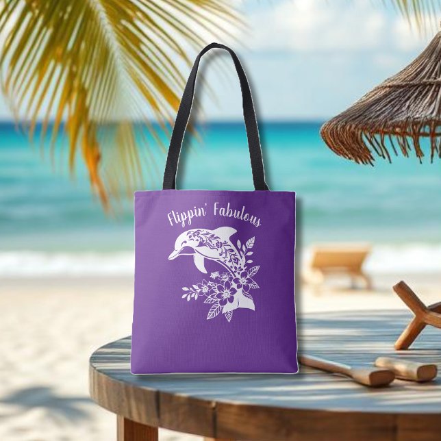 Hawaiian Dolphin-Flippin' Fabulous-Lila Tasche (Hawaiian Dolphin, Flippin Fabulous, Islander Summer, Beach, Fisherman Trend Tote Purple)