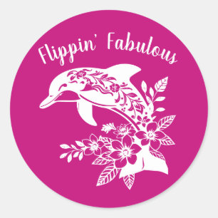 Hawaiian Dolphin Flippin Fabulous-Pink Runder Aufkleber