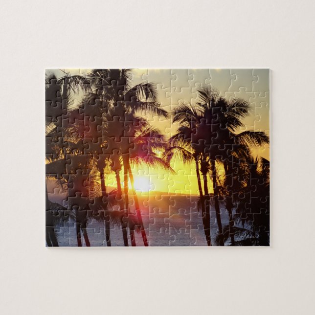 Hawaiian Exotic Beach Palm Trees Sunset (Horizontal)