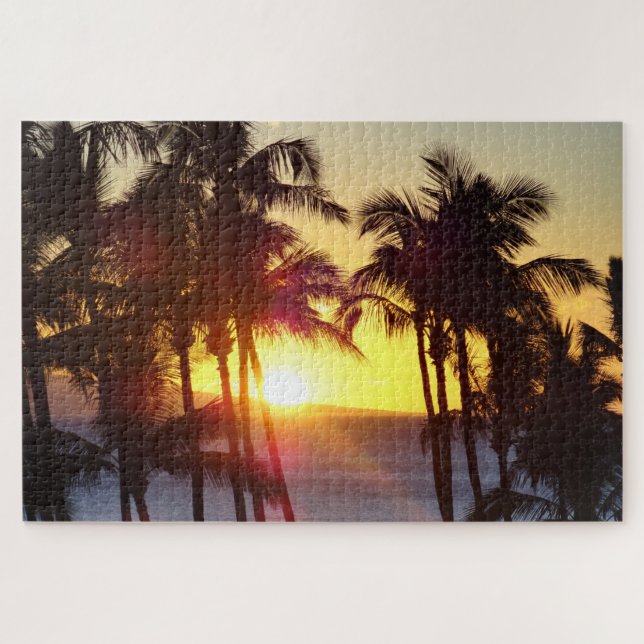 Hawaiian Exotic Beach Palmen Sonnenuntergang Lands (Horizontal)