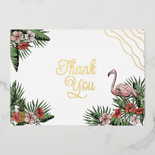 Hawaiian Flamingo & Hibiskus Gold Vielen Dank Folieneinladung
