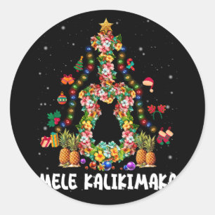 Hawaiian Floral Christmas Tree Mele Kalikimaka Tro Runder Aufkleber