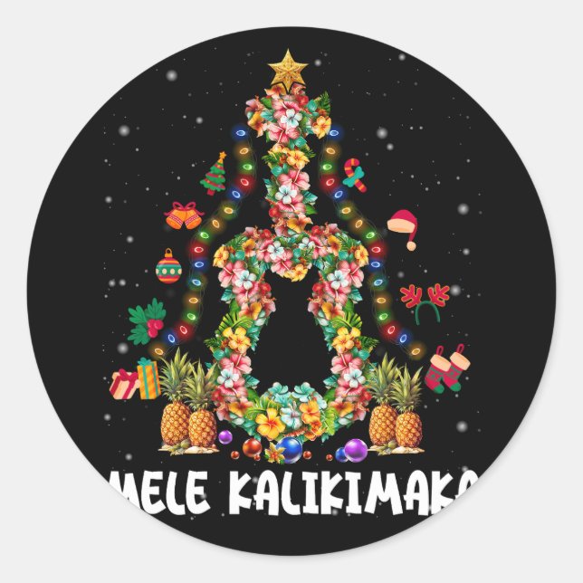 Hawaiian Floral Christmas Tree Mele Kalikimaka Tro Runder Aufkleber (Vorderseite)