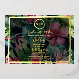 Hawaiian Floral Greenerity Paradise Gold Wedding Folieneinladung
