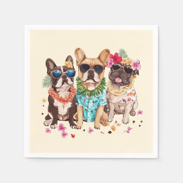 Hawaiian French Bulldogs Flower Lei Serviette (Vorderseite)