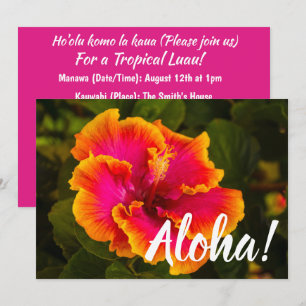 Hawaiian Fuchsia und Orange Hibiskus aus Kauai Einladung